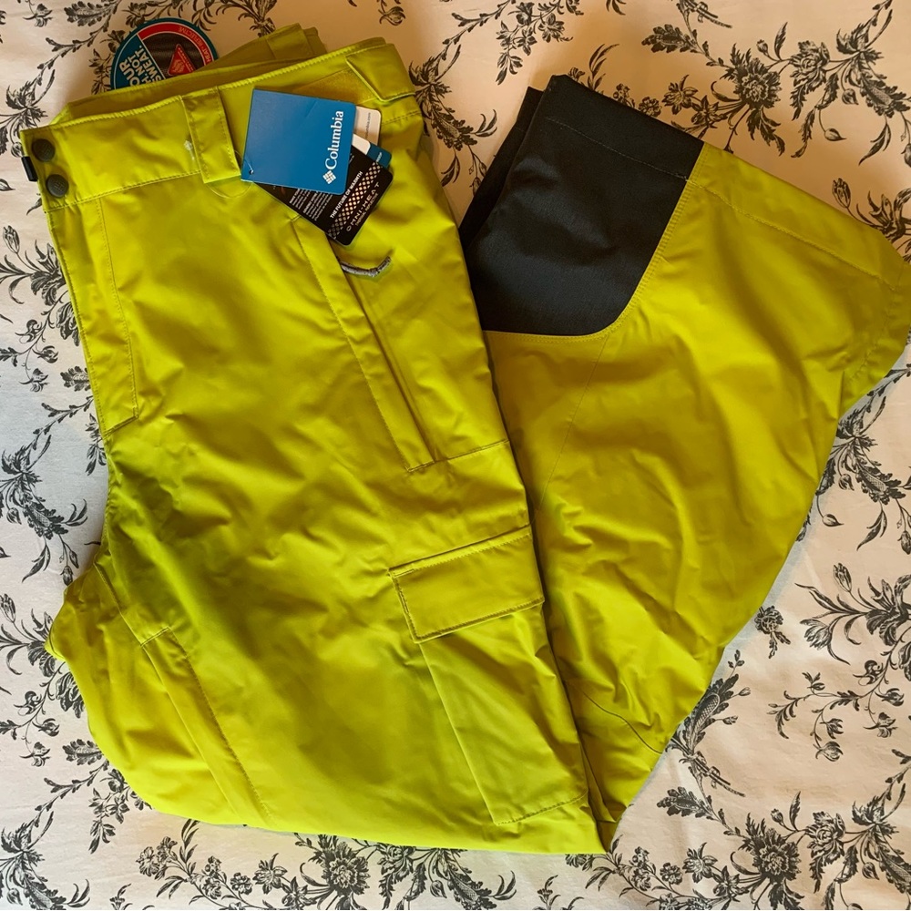 NWT Mens XL Neon Lime Columbia Ridge 2 Run Regular Length Snow Pants - Runs Big